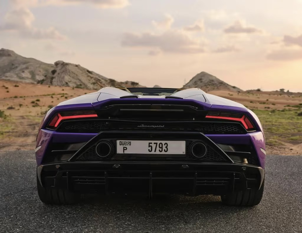Hire a Purple Lamborghini Huracan Evo Spyder in Dubai