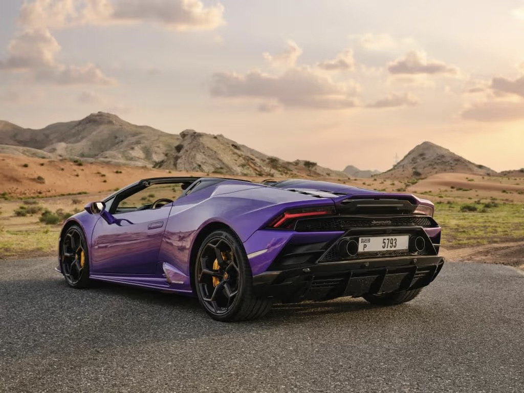 Hire a Purple Lamborghini Huracan Evo Spyder in Dubai