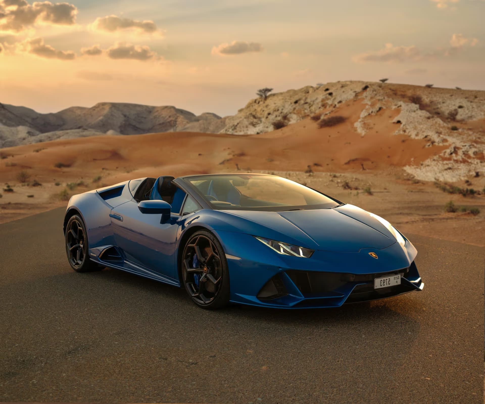 Rent Blue Lamborghini Huracan Evo Spyder in Dubai