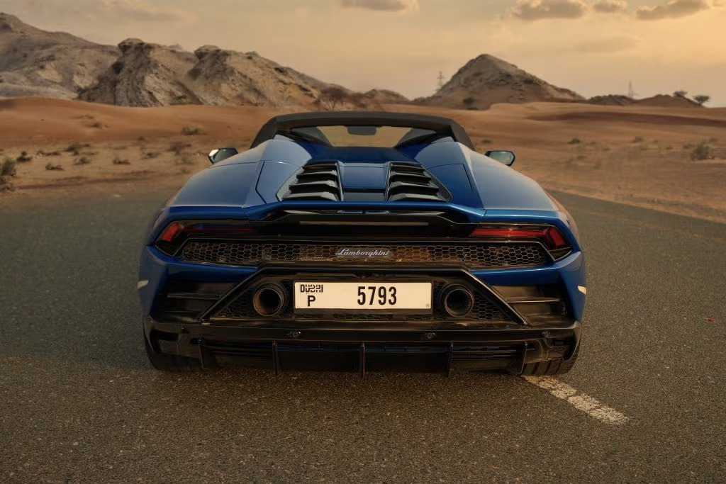 Rent Blue Lamborghini Huracan Evo Spyder in Dubai
