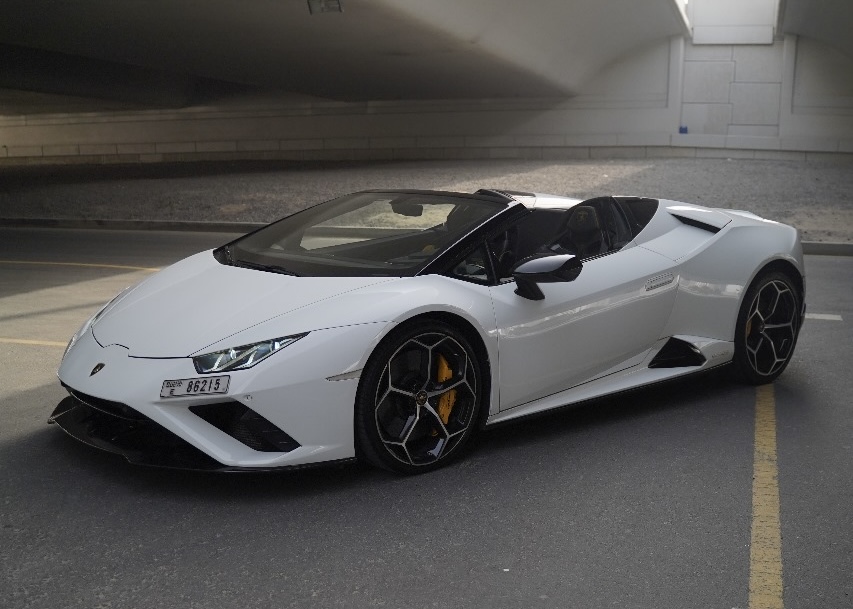 Rent a White Lamborghini Huracan Evo Spyder in Dubai