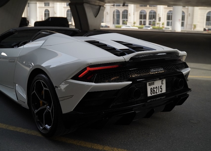 Rent a White Lamborghini Huracan Evo Spyder in Dubai