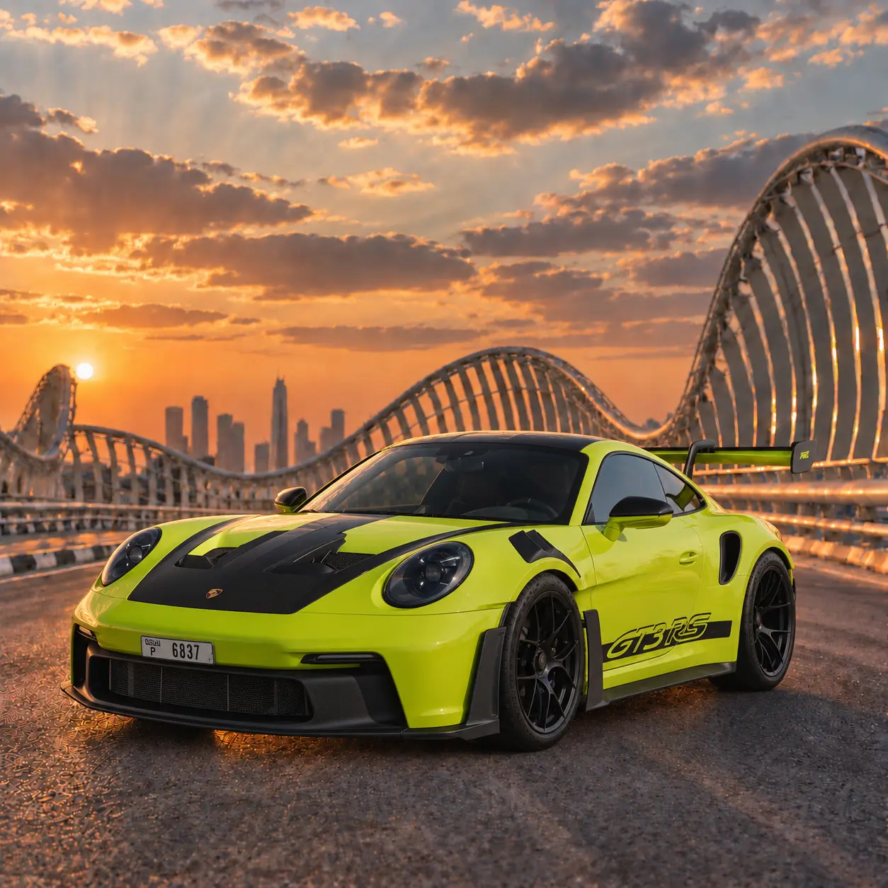 Green Porsche 911 GT3 RS rental in Dubai