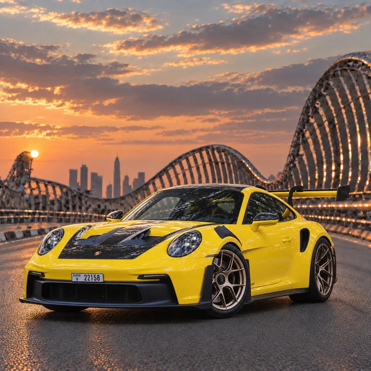 Yellow Porsche 911 GT3 RS rental in Dubai