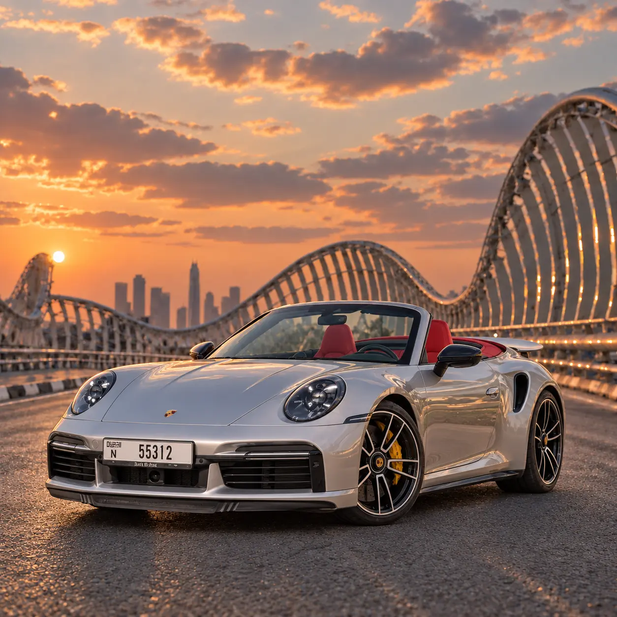 Silver Porsche 911 Turbo S Cabriolet rental in Dubai