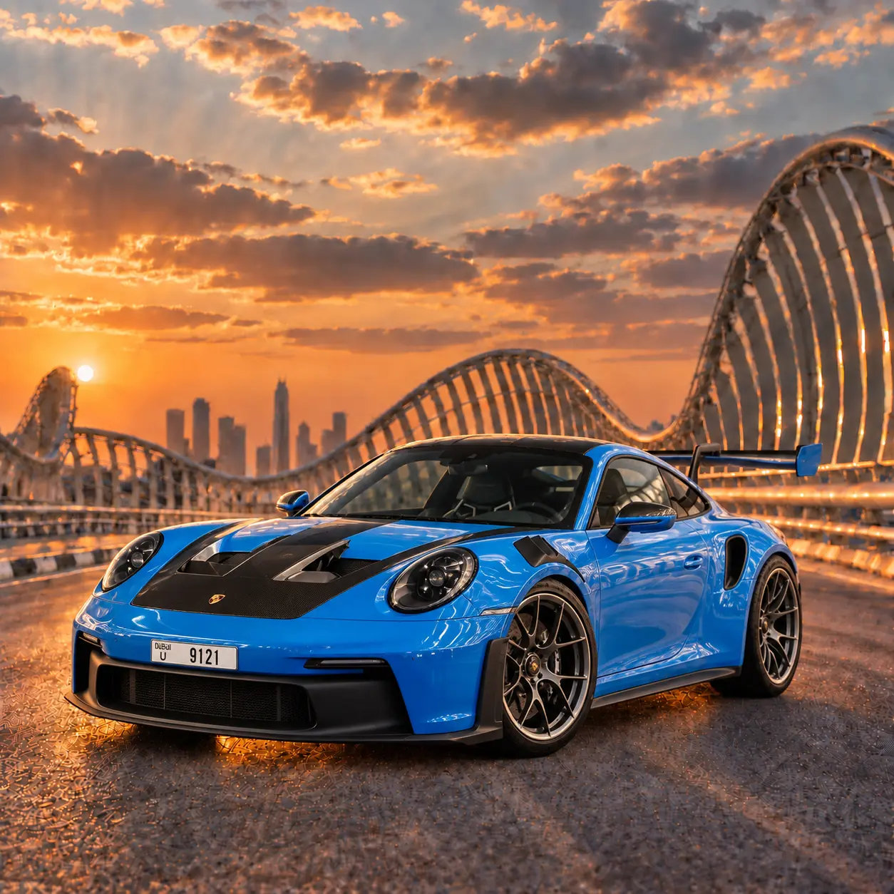 Blue Porsche 911 GT3 RS rental in Dubai