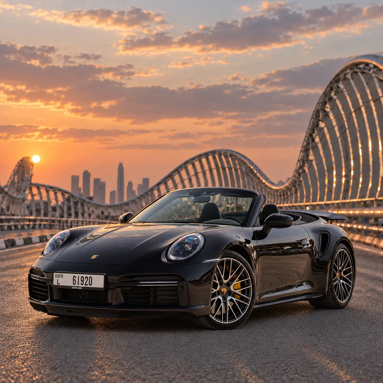 Black Porsche 911 Turbo S Cabriolet rental in Dubai