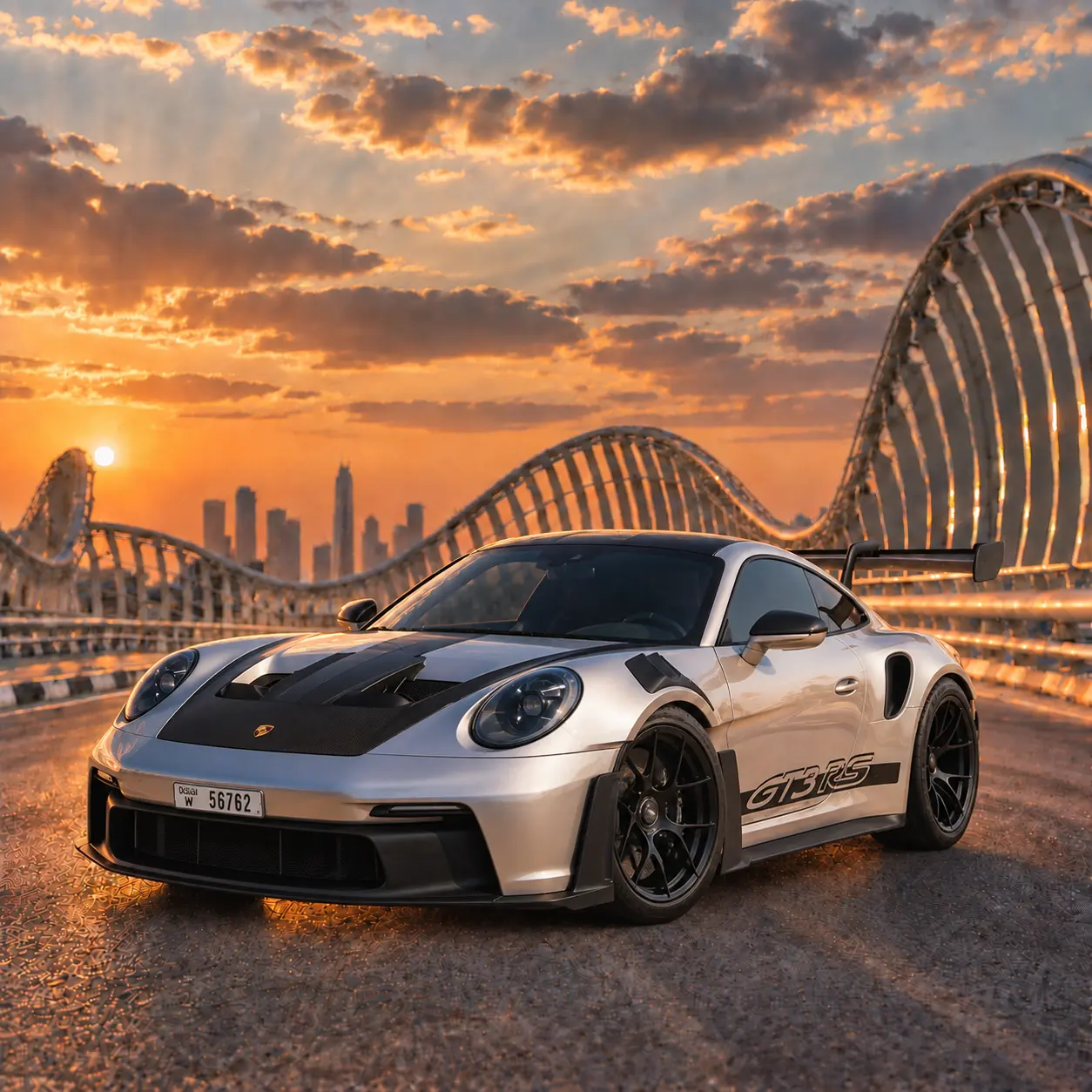 Silver Porsche 911 GT3 RS rental in Dubai