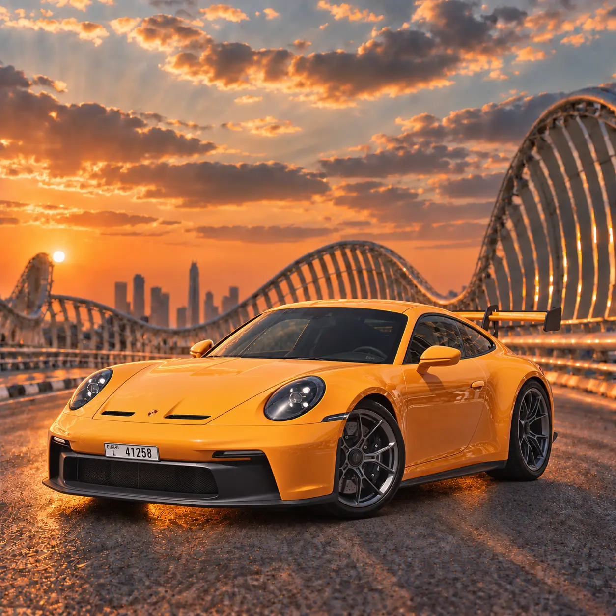 Orange Porsche 911 GT3 rental in Dubai