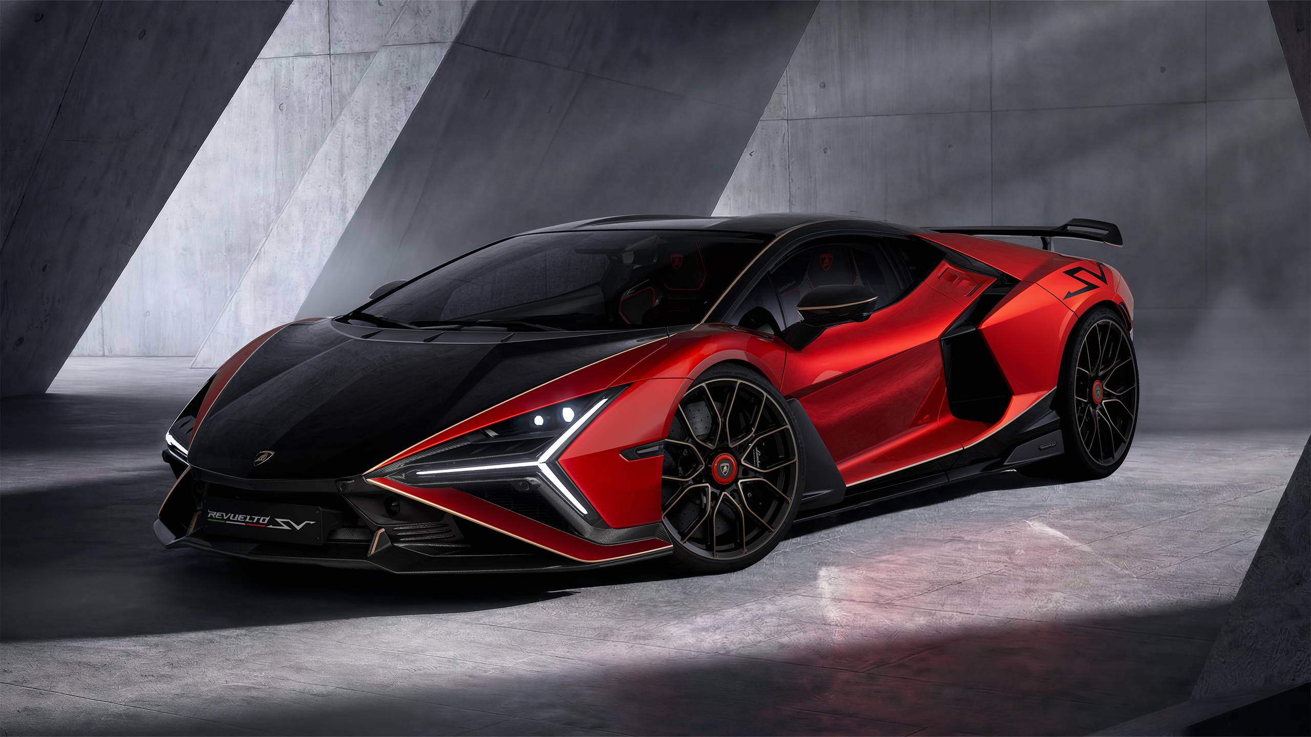 Lamborghini Revuelto For Rent In Dubai Official Lamborghini Revuelto SV with red bodywork, carbon-fibre detailing and rear wing