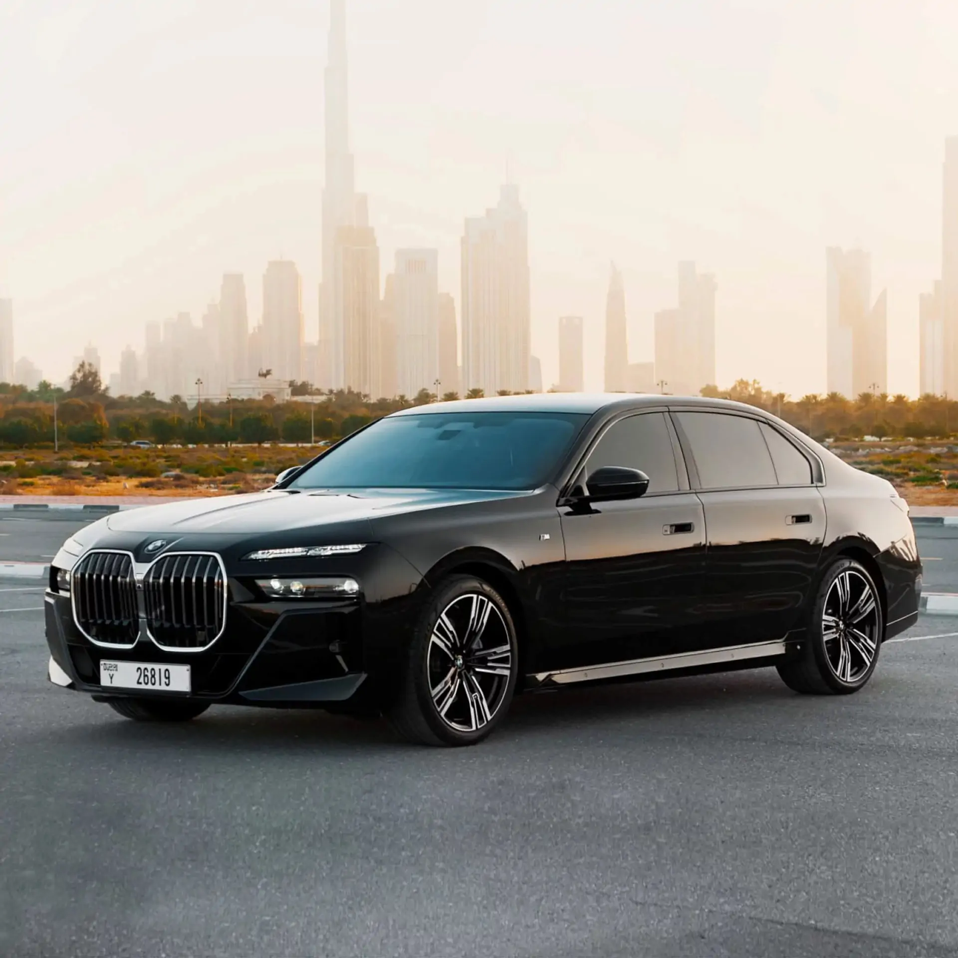 Black BMW 740i rental in Dubai