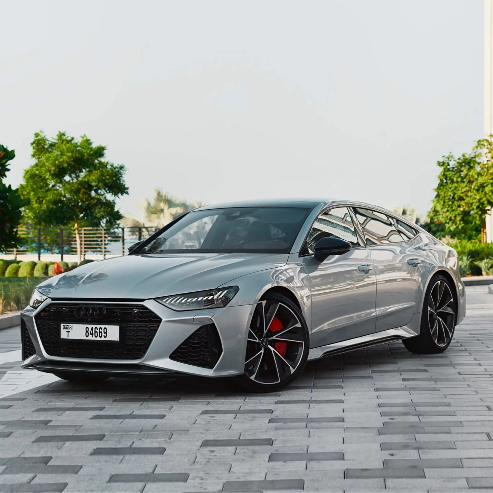 Silver Audi RS7 rental in Dubai