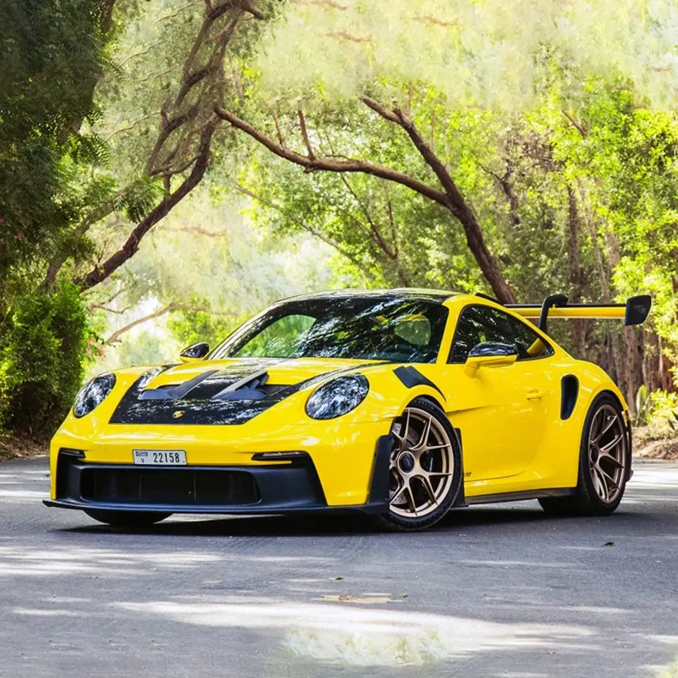 Yellow Porsche 911 GT3 RS rental in Dubai